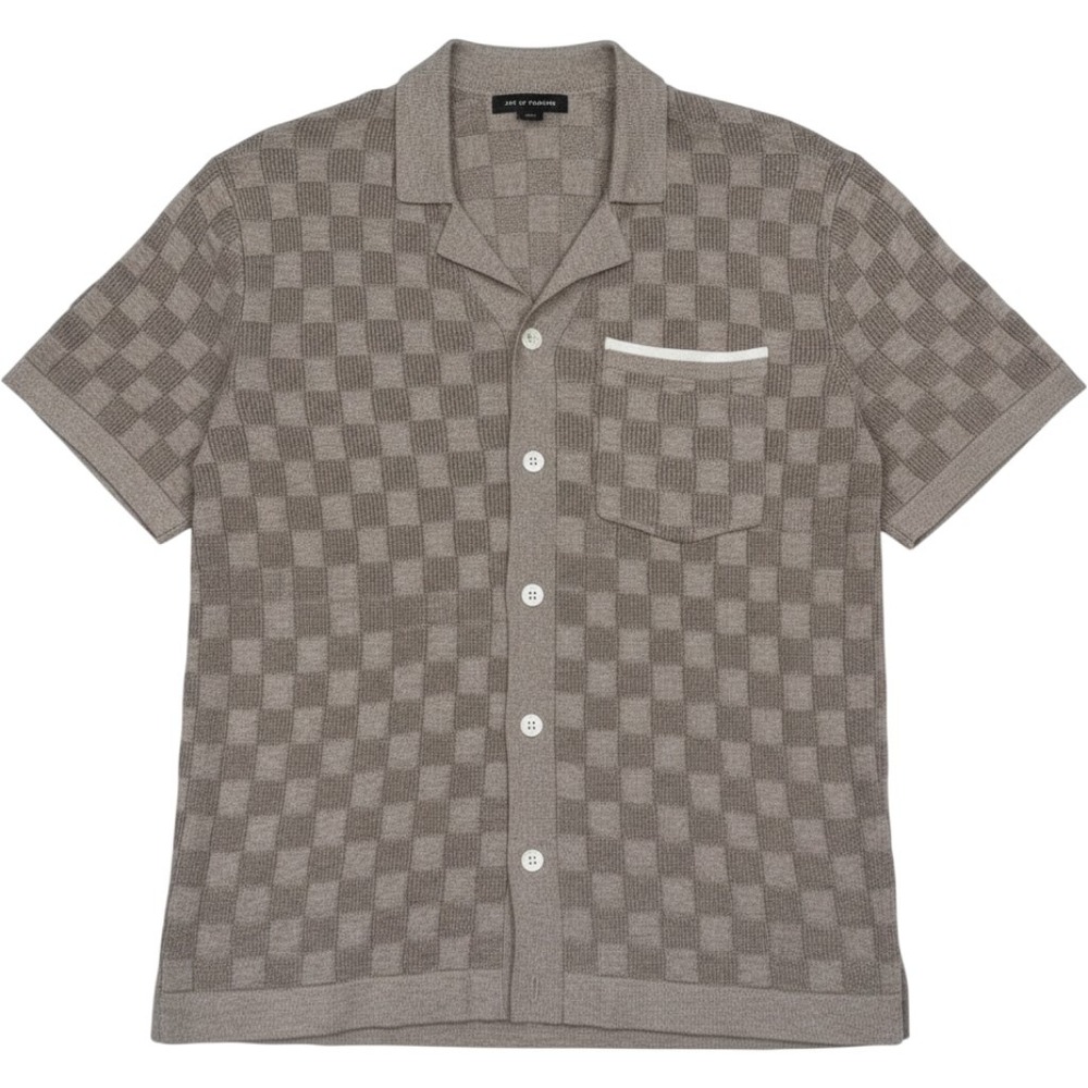 Art of Rhetoric Mens Taupe Checkered Knit  Shirt Short Sleeve NWT